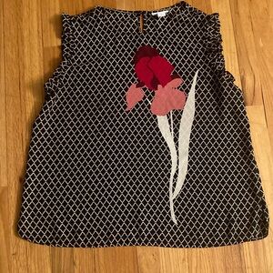 Women’s Liz Claiborne Black Geometric Ruffled Sleeve Top L Great Condition